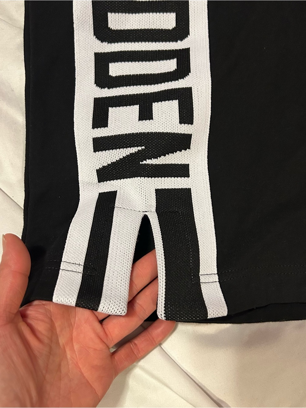NWOT Steve Madden Black Skirt with White Logo Stripe Women’s Size S
